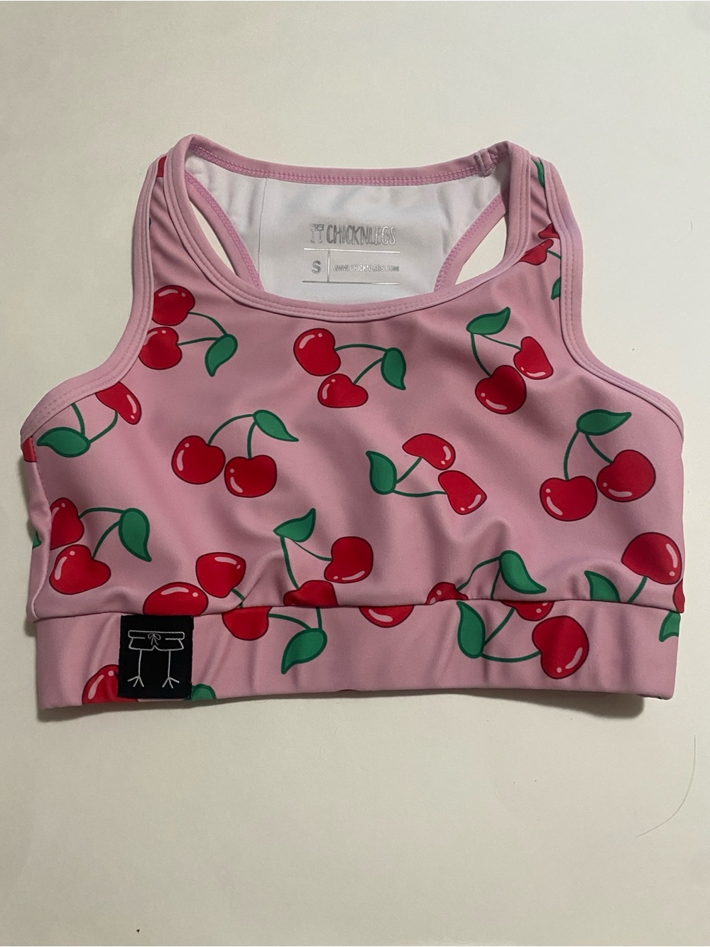 Chicknlegs Pink Cherry Print Sports Bra small